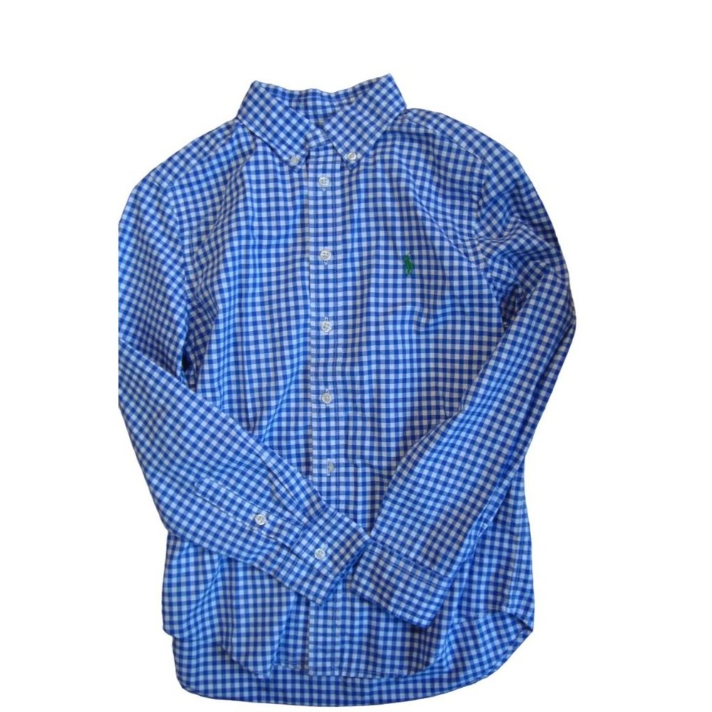 Lot of 2 Ralph Lauren Boys Gingham Print Button Down Shirts Red Blue, M - Picture 2 of 6